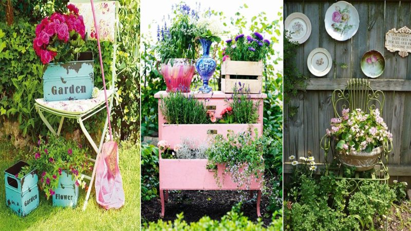 Do not rush to throw out old furniture and things: you can make charming DIY vintage decor for the garden