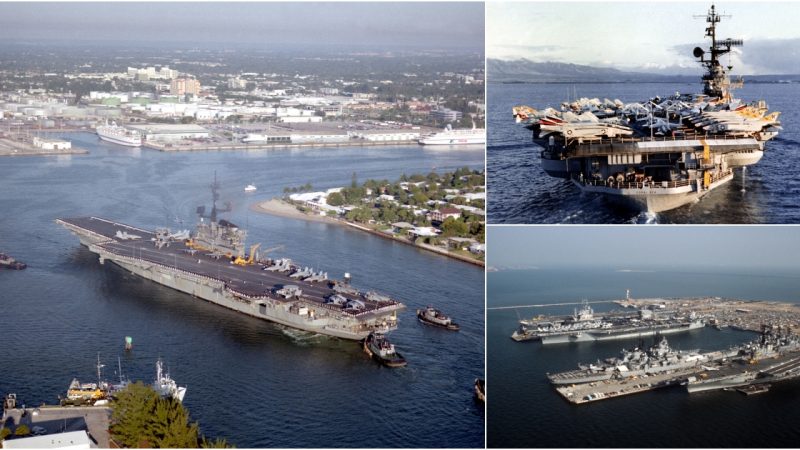 The USS Coral Sea (CV-43) Graceful Arrival into Port