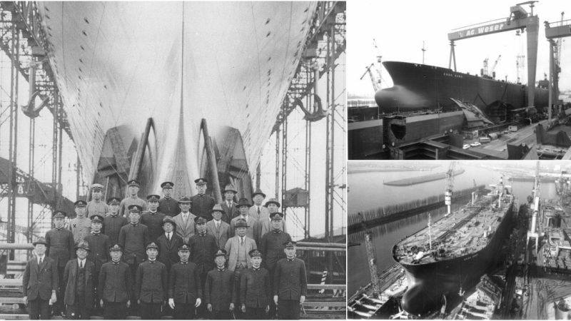 Chief Shipbuilders of Japanese Fleet Carrier Shōkaku Pose with the Vessel Before Launch on May 30, 1939